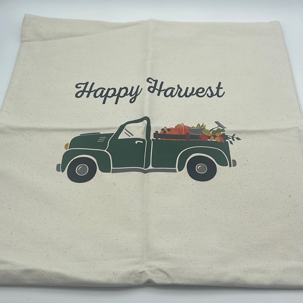 Thirty-One Canvas Pillow Cover Fall Truck Happy Harvest Pumpkins 18 x 18 NEW